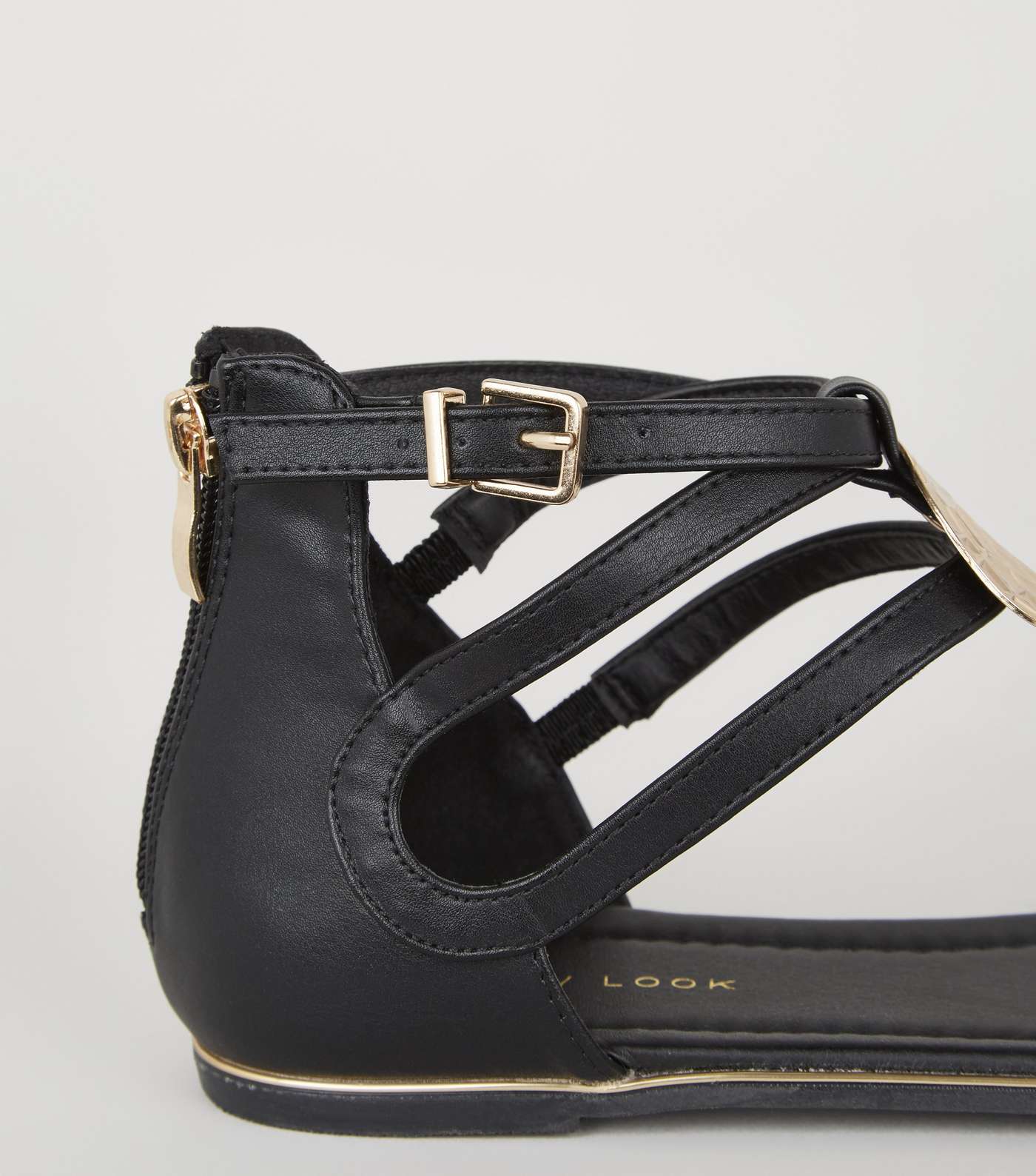 Black Leather-Look Hammered Metal Sandals  Image 4