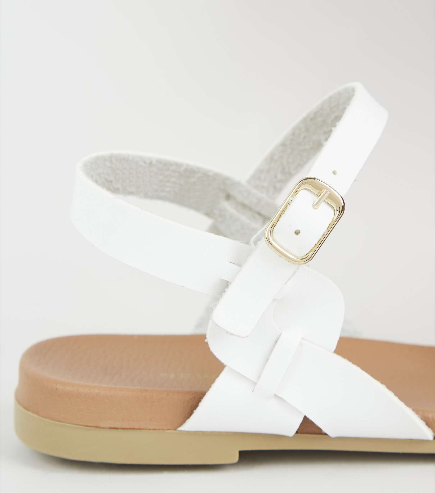 White Leather-Look Twist Strap Footbed Sandals Image 4