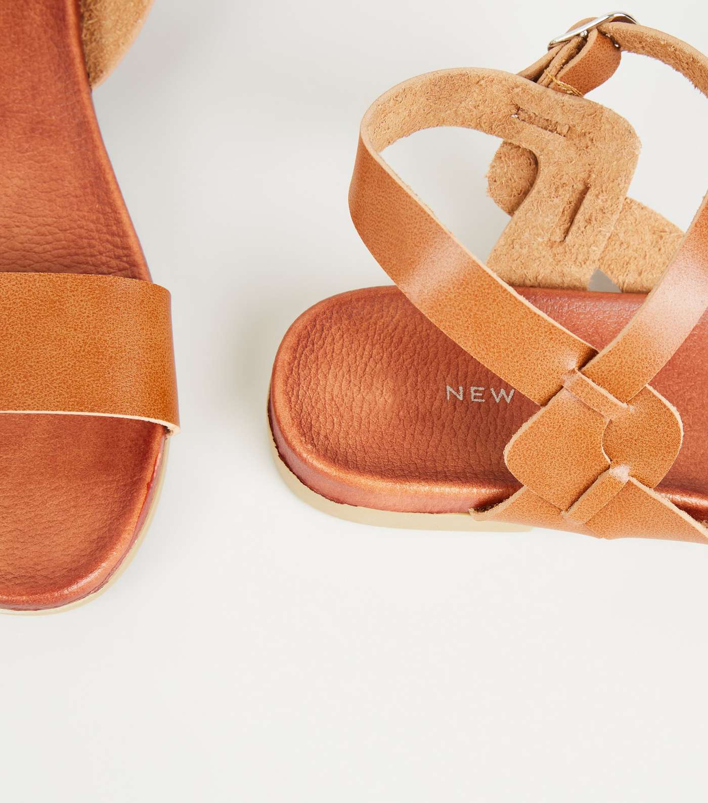 Tan Leather-Look Twist Strap Footbed Sandals Image 4