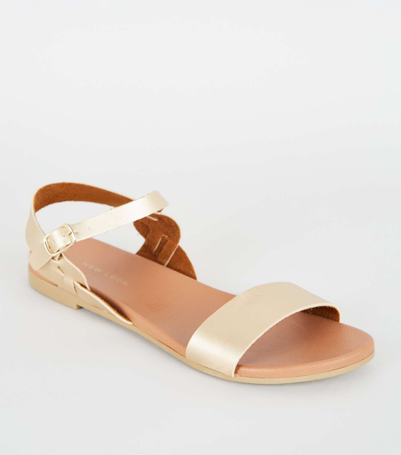 Gold Leather-Look Twist Strap Footbed Sandals
