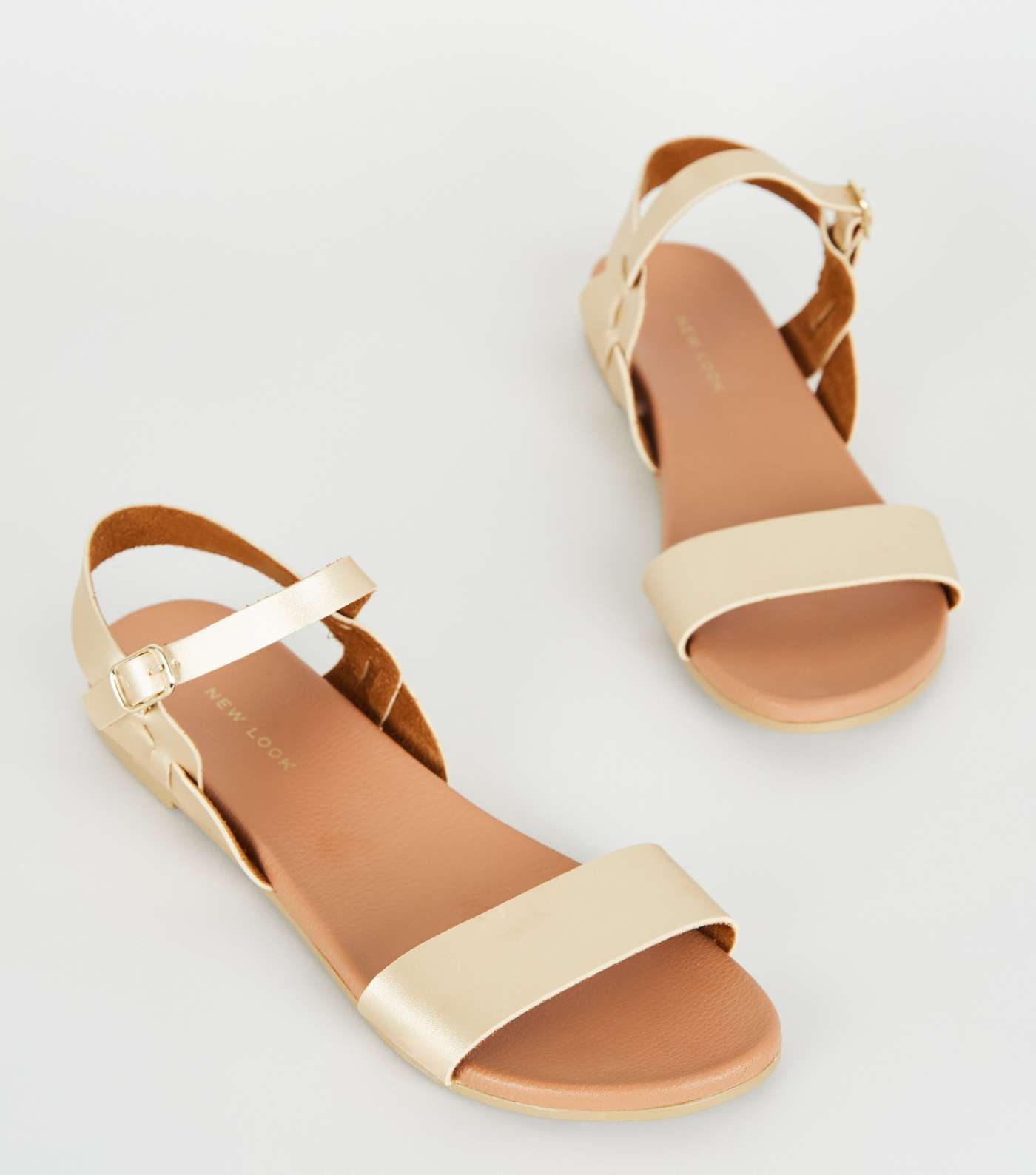 Gold Leather-Look Twist Strap Footbed Sandals Image 3