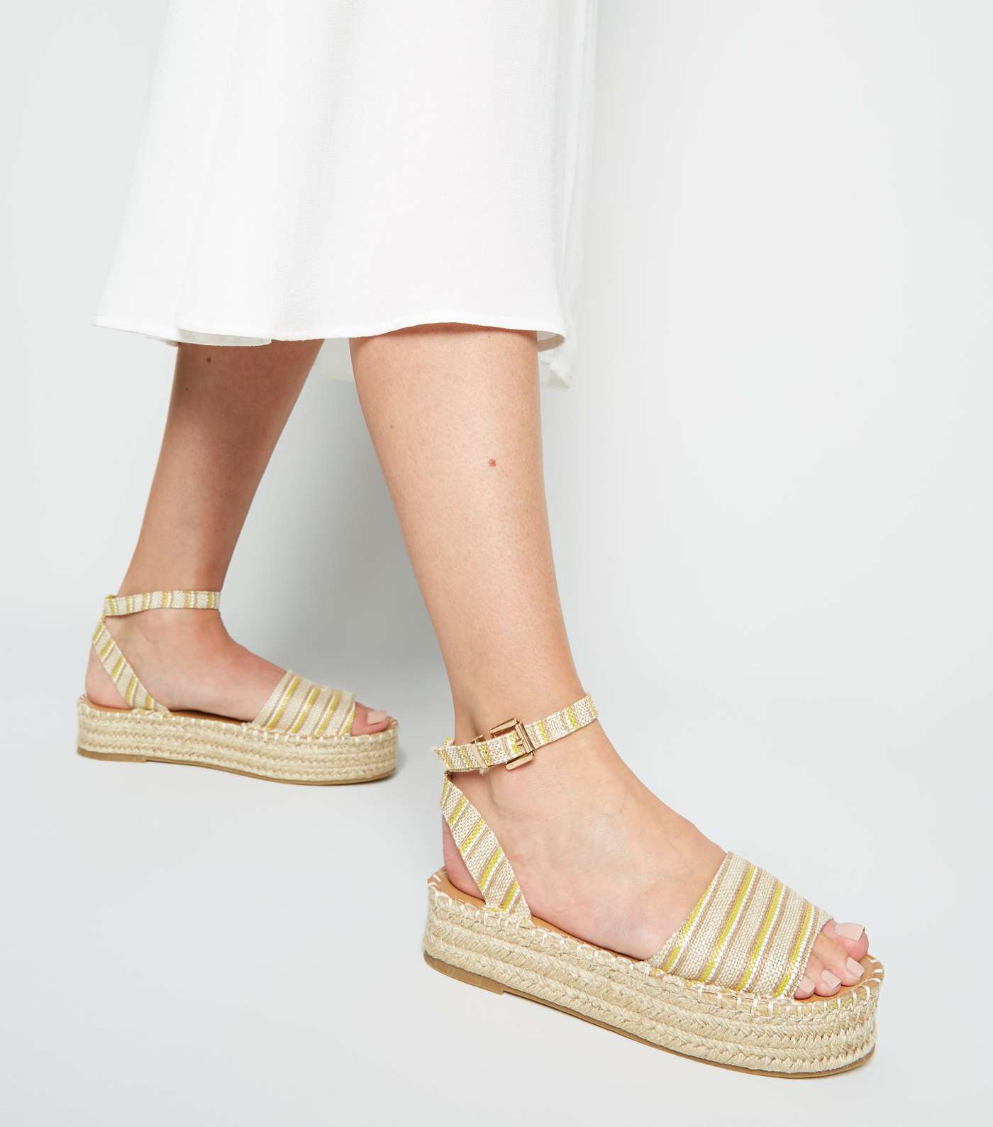 Yellow Stripe Espadrille Flatform Sandals Image 2