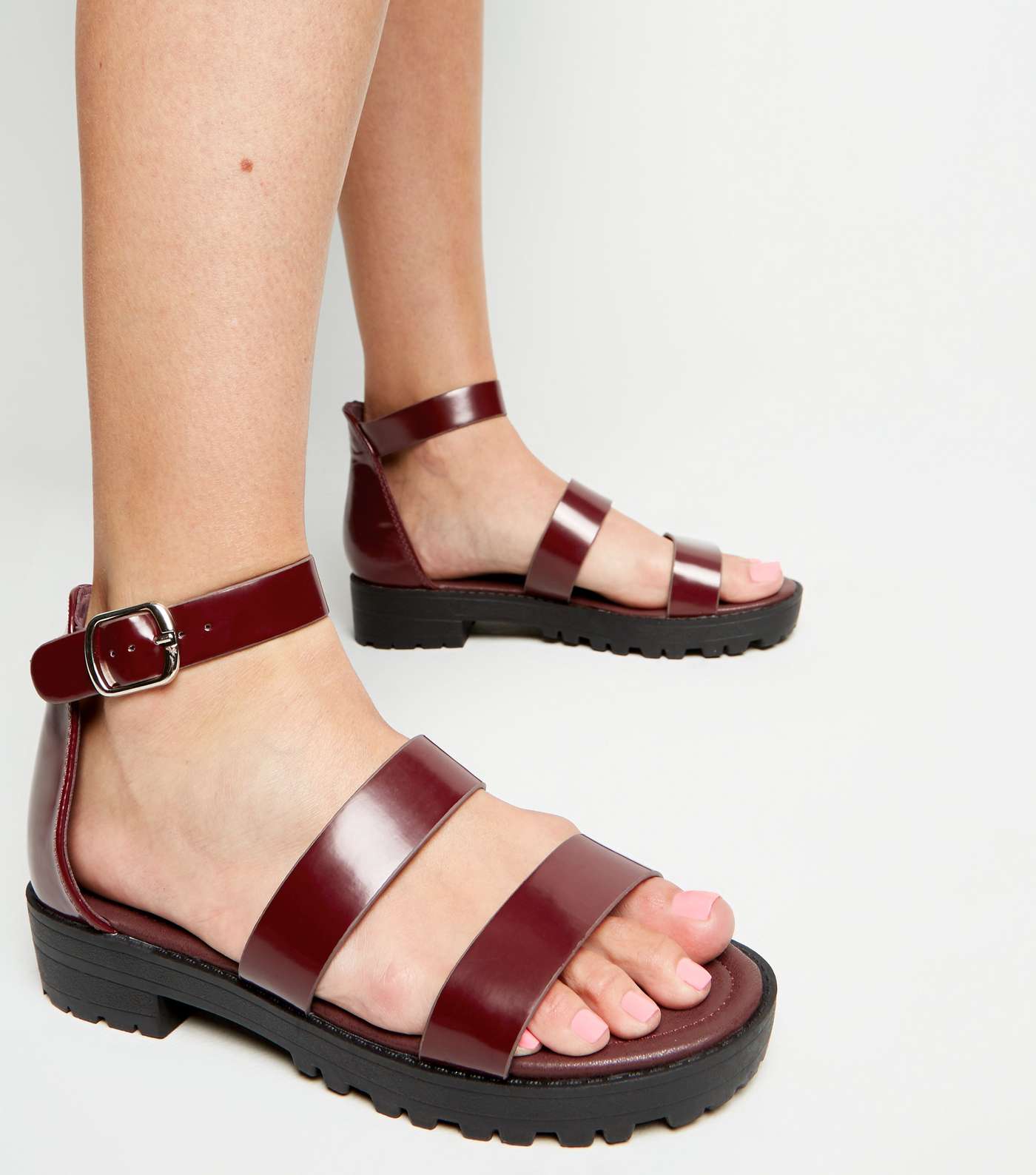 Dark Red Chunky Ankle Strap Sandals Image 2