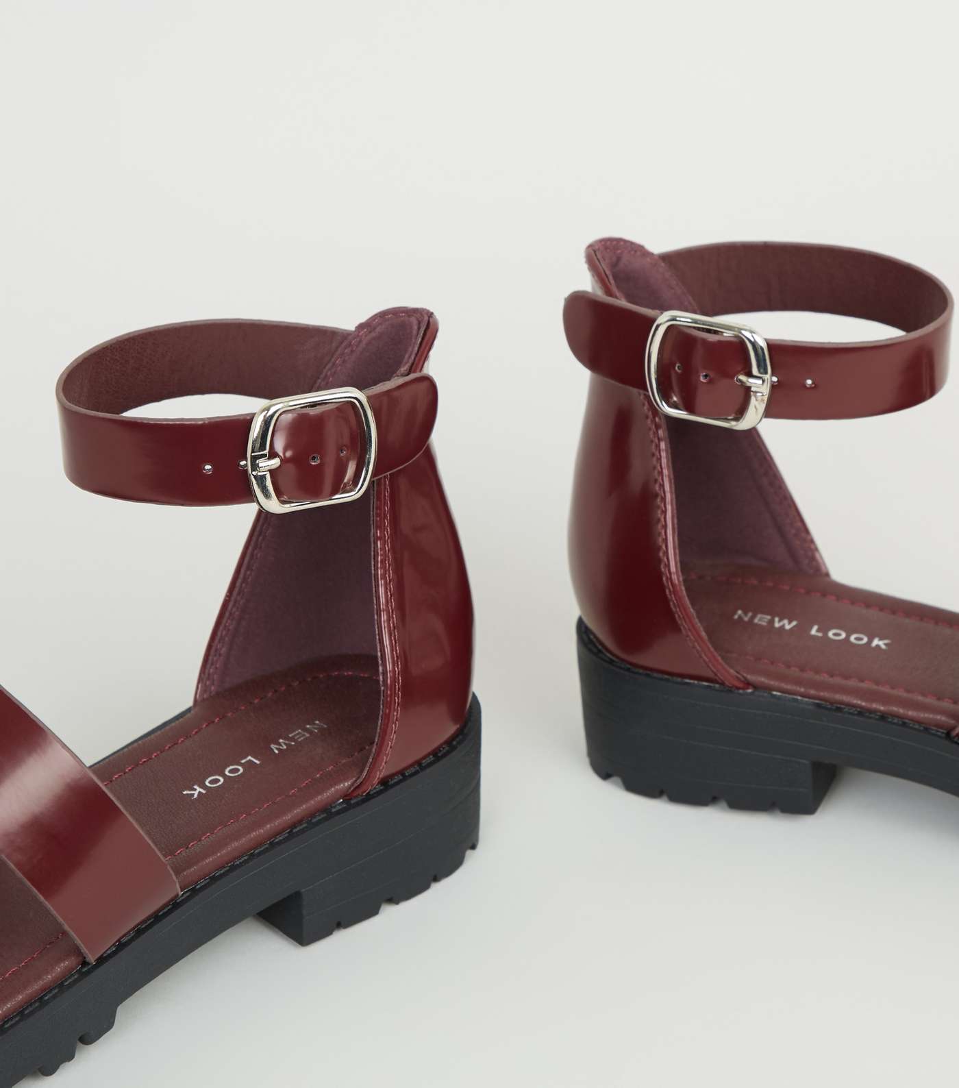 Dark Red Chunky Ankle Strap Sandals Image 4