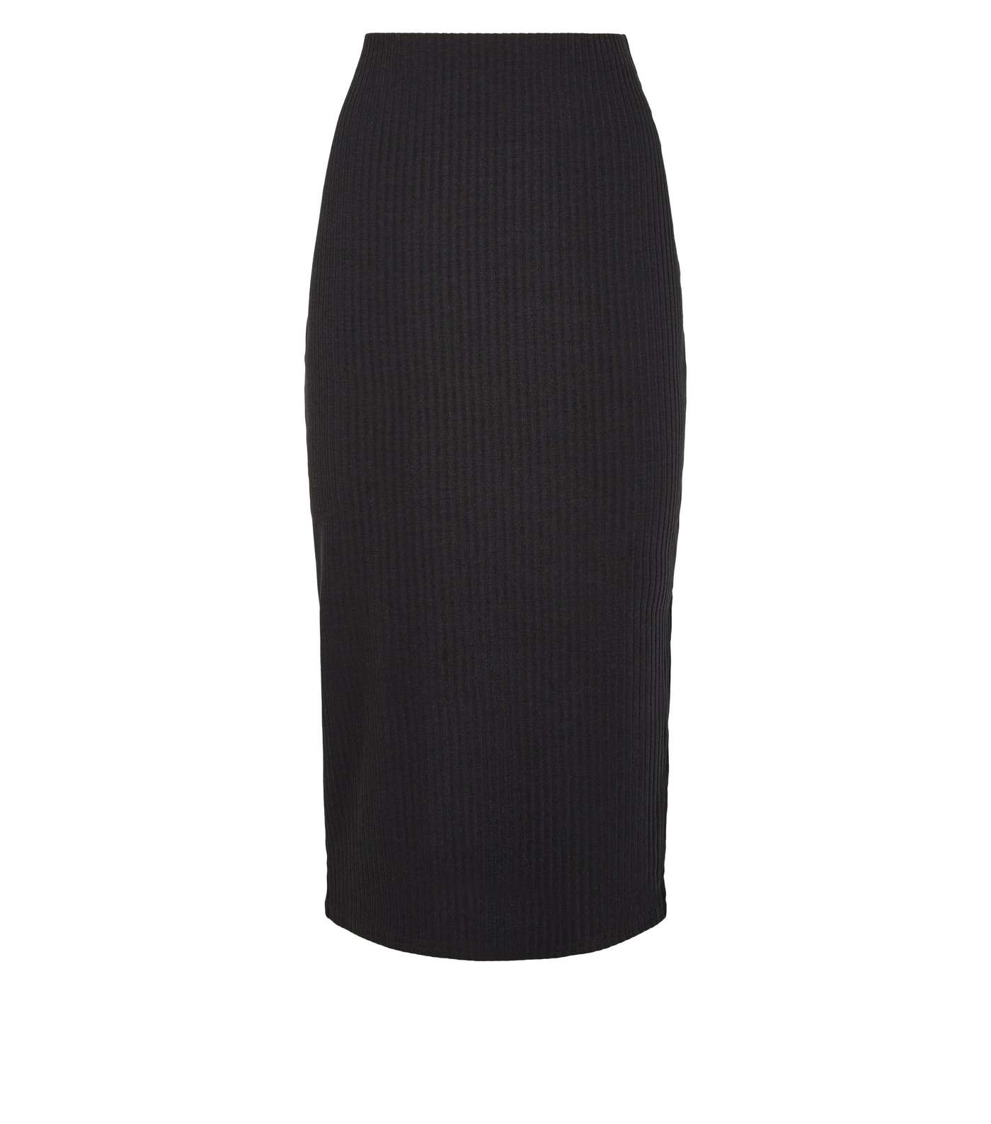 Black Ribbed Midi Pencil Skirt  Image 4