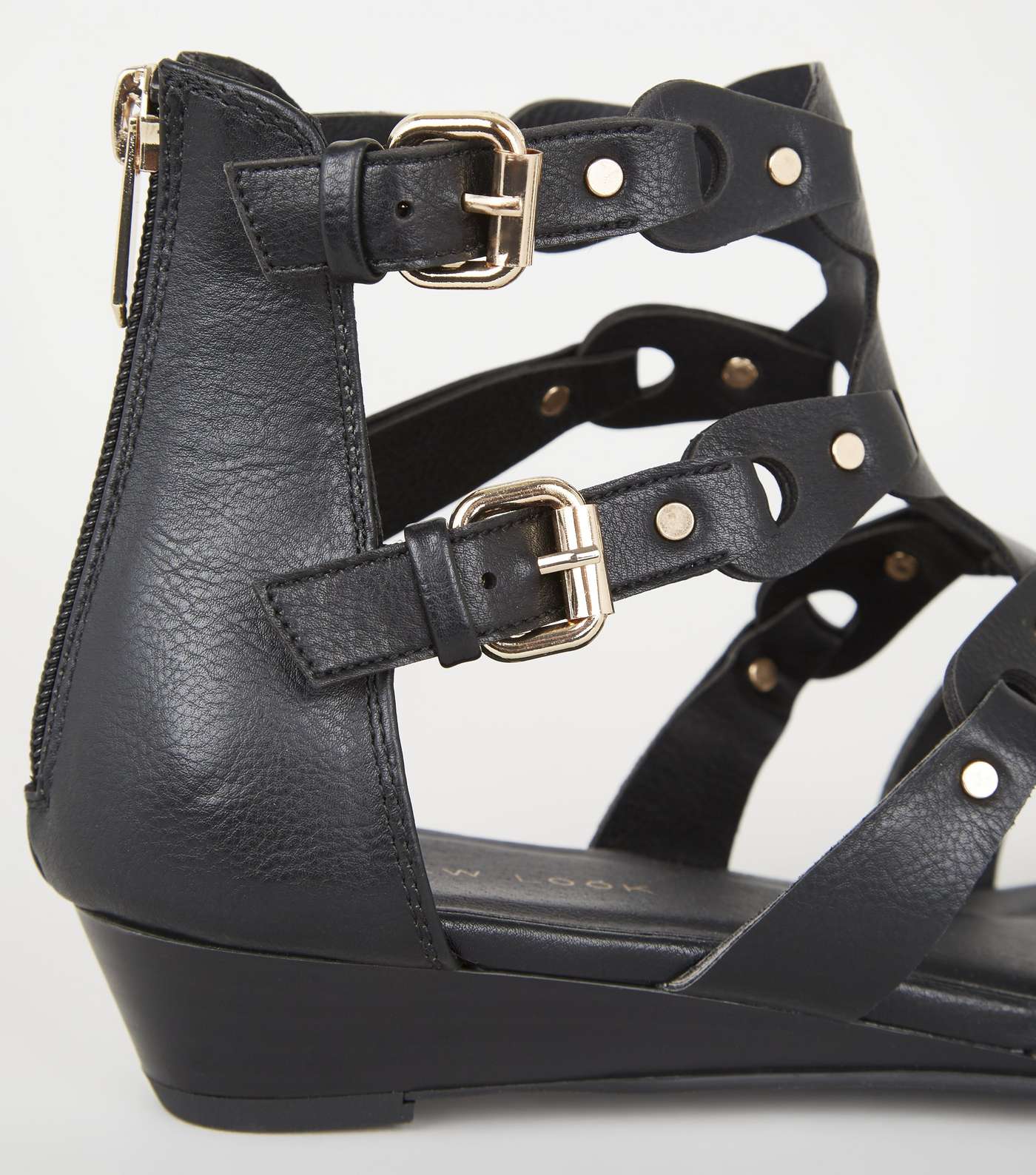Black Leather-Look Studded Gladiator Sandals Image 3