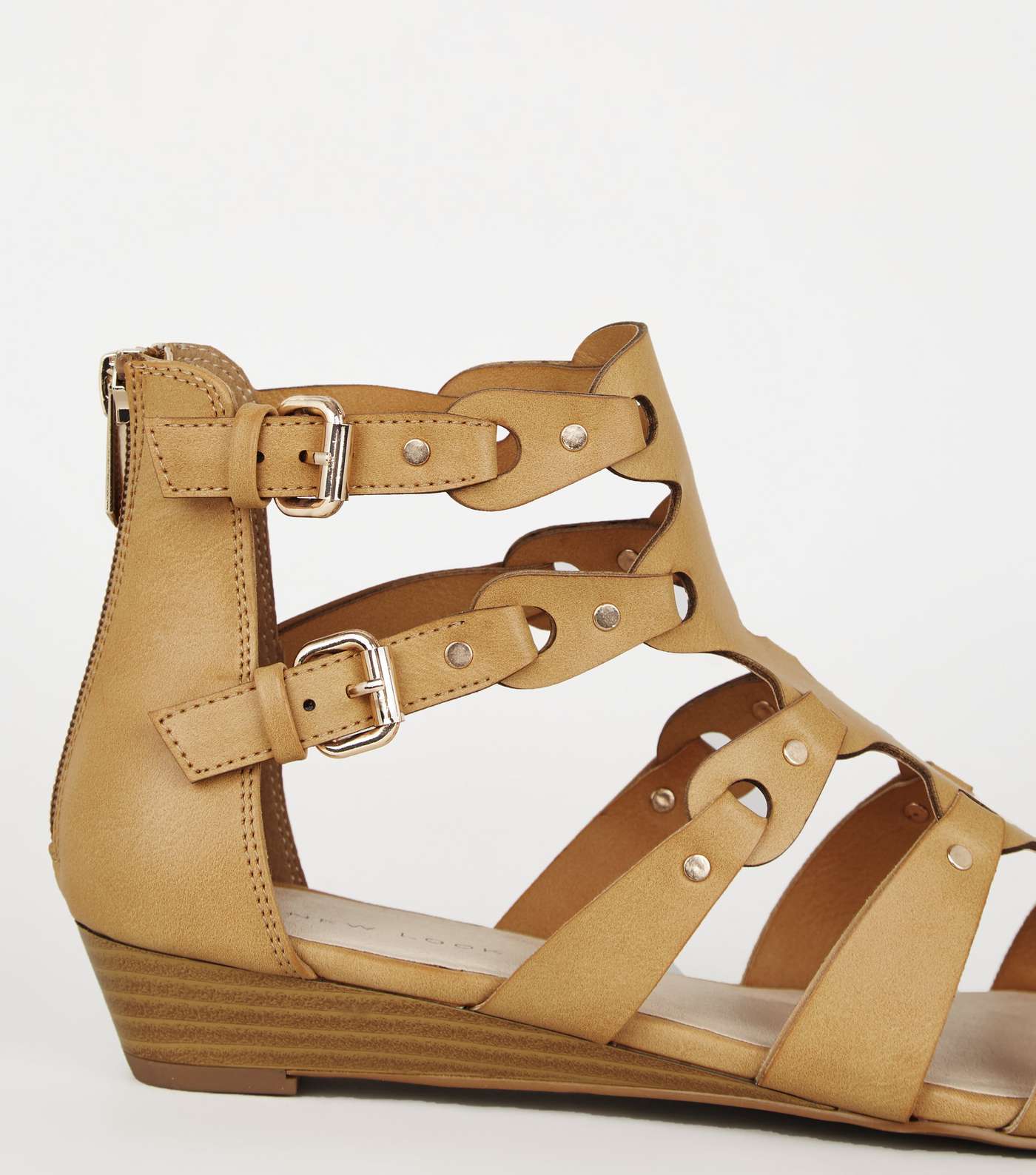 Tan Leather-Look Studded Gladiator Sandals Image 4