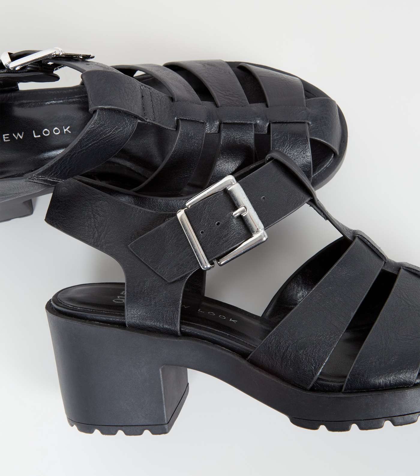 Girls Black Leather-Look Chunky Caged Sandals Image 4