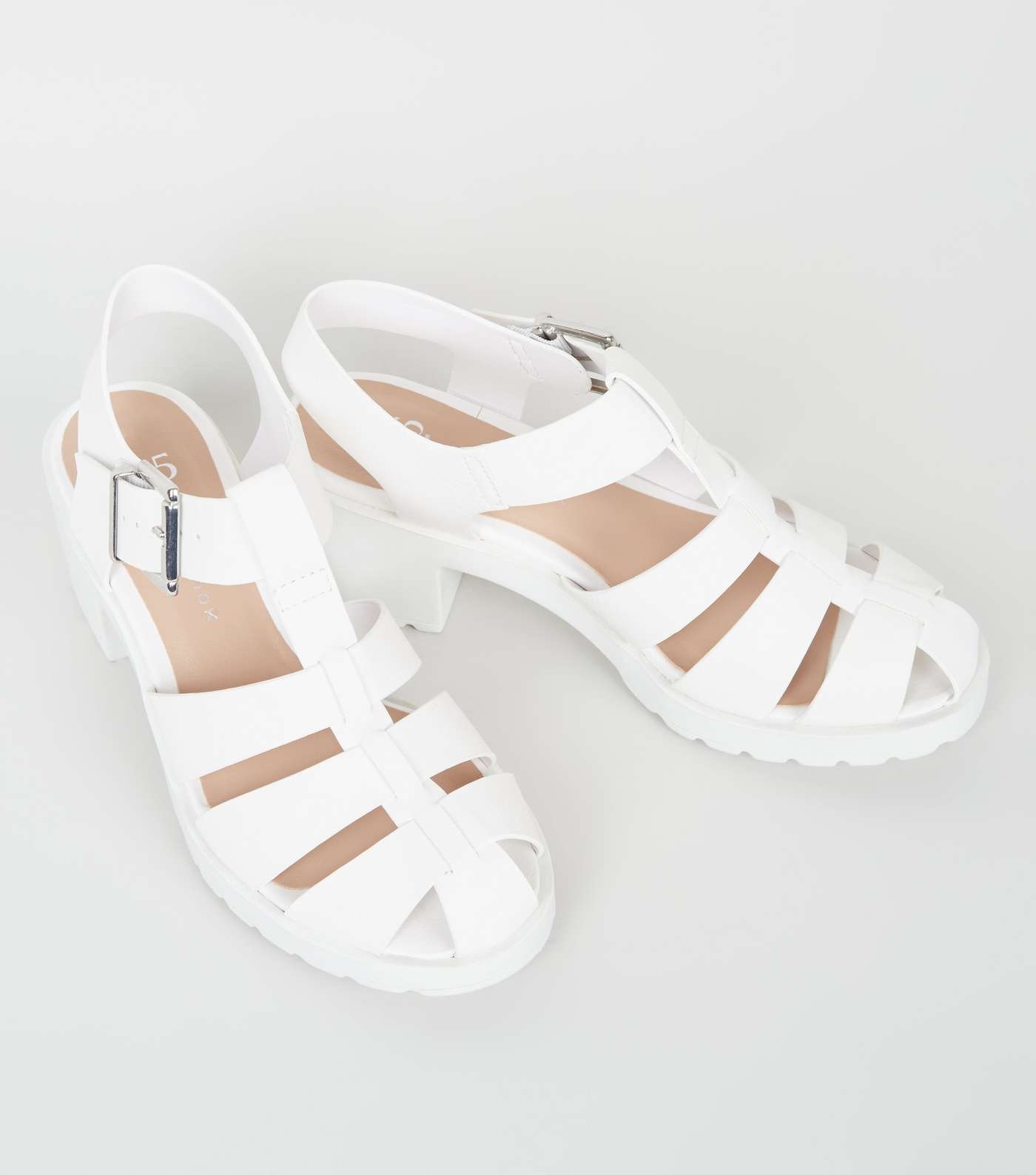 Girls White Leather-Look Chunky Caged Sandals Image 3