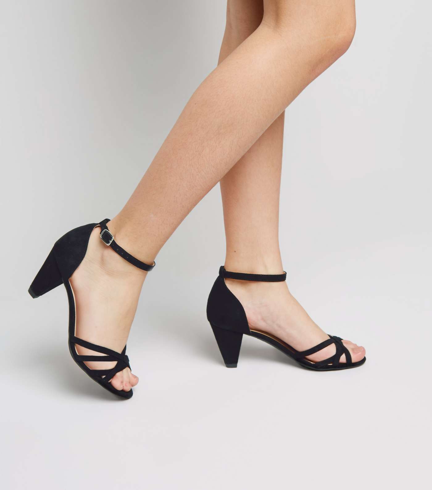 Girls Black Suedette Cone Heel Sandals  Image 2