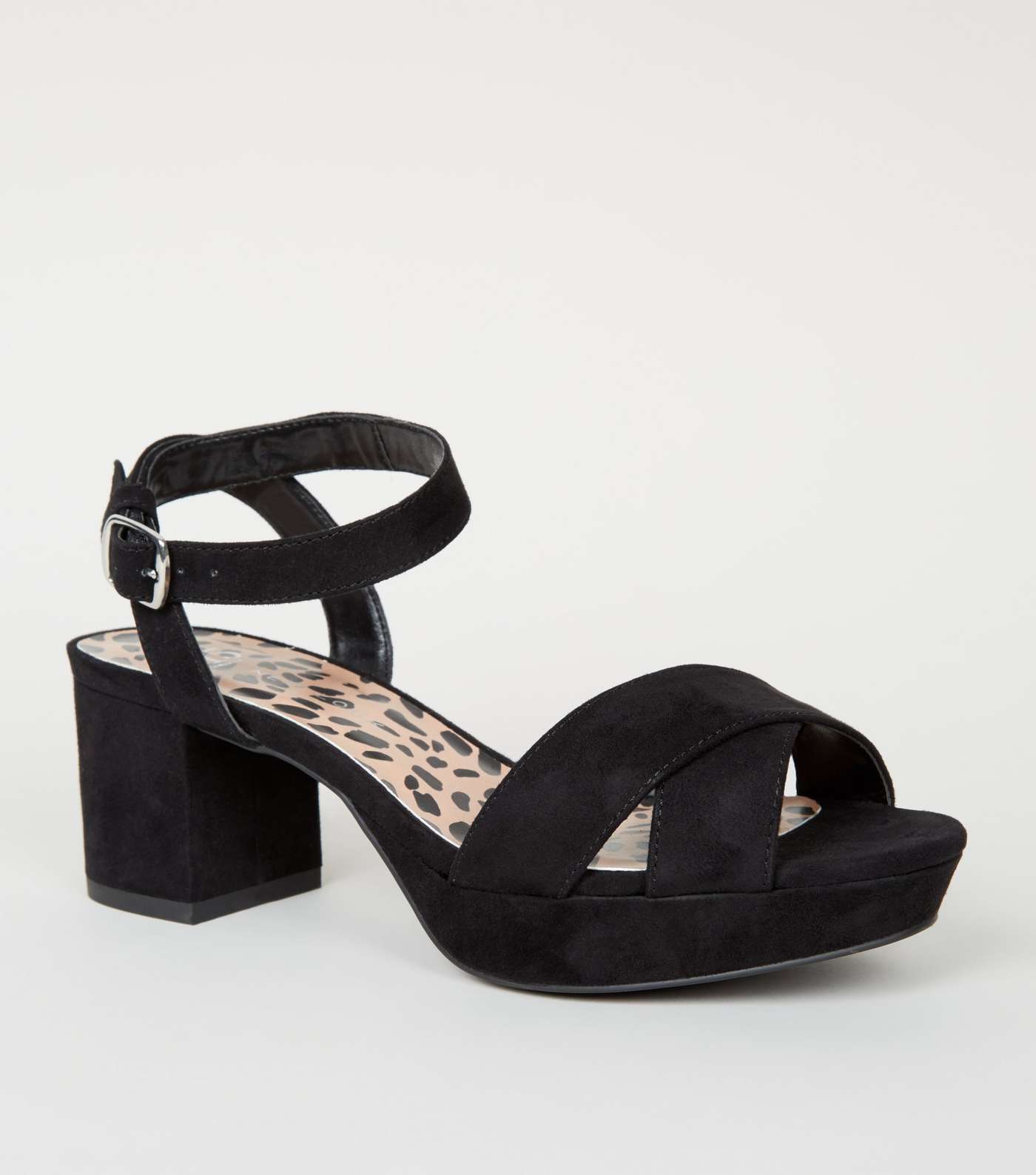 Girls Black Leopard Print Insole Platform Sandals