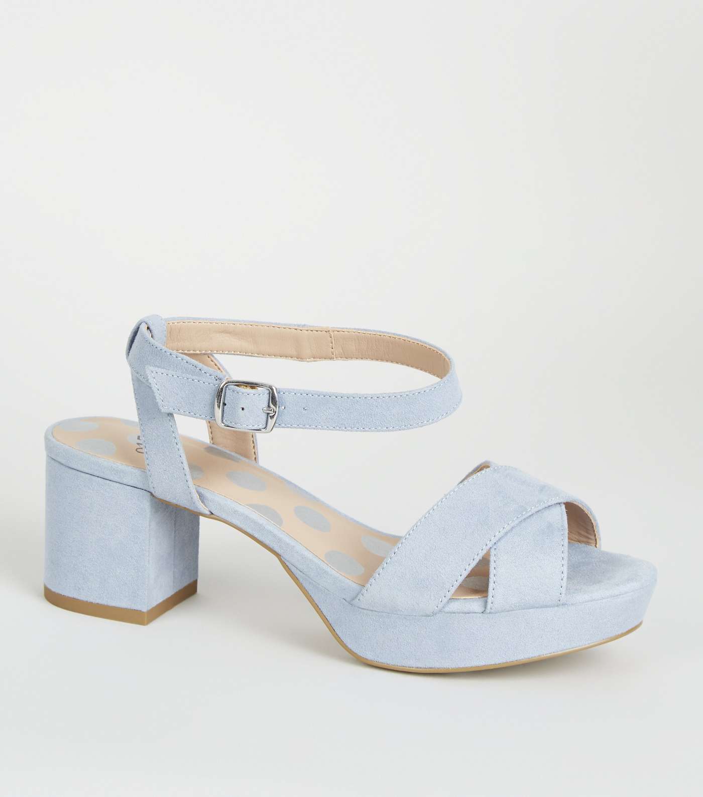 Girls Pale Blue Spot Print Insole Platform Sandals