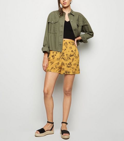 Mustard Palm Print Lightweight Shorts · Mustard Palm Print Lightweight Shorts ...