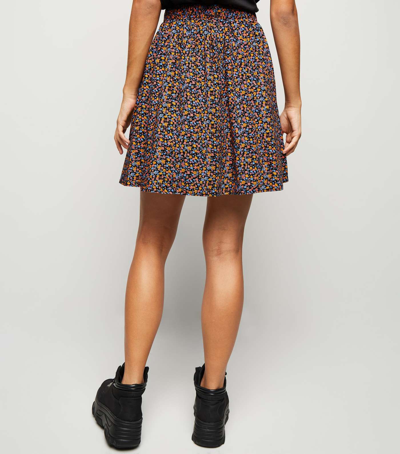 Black Ditsy Floral Button Up Mini Skirt Image 3