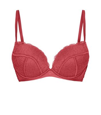 Coral Lace Satin Push-Up Bra | New Look