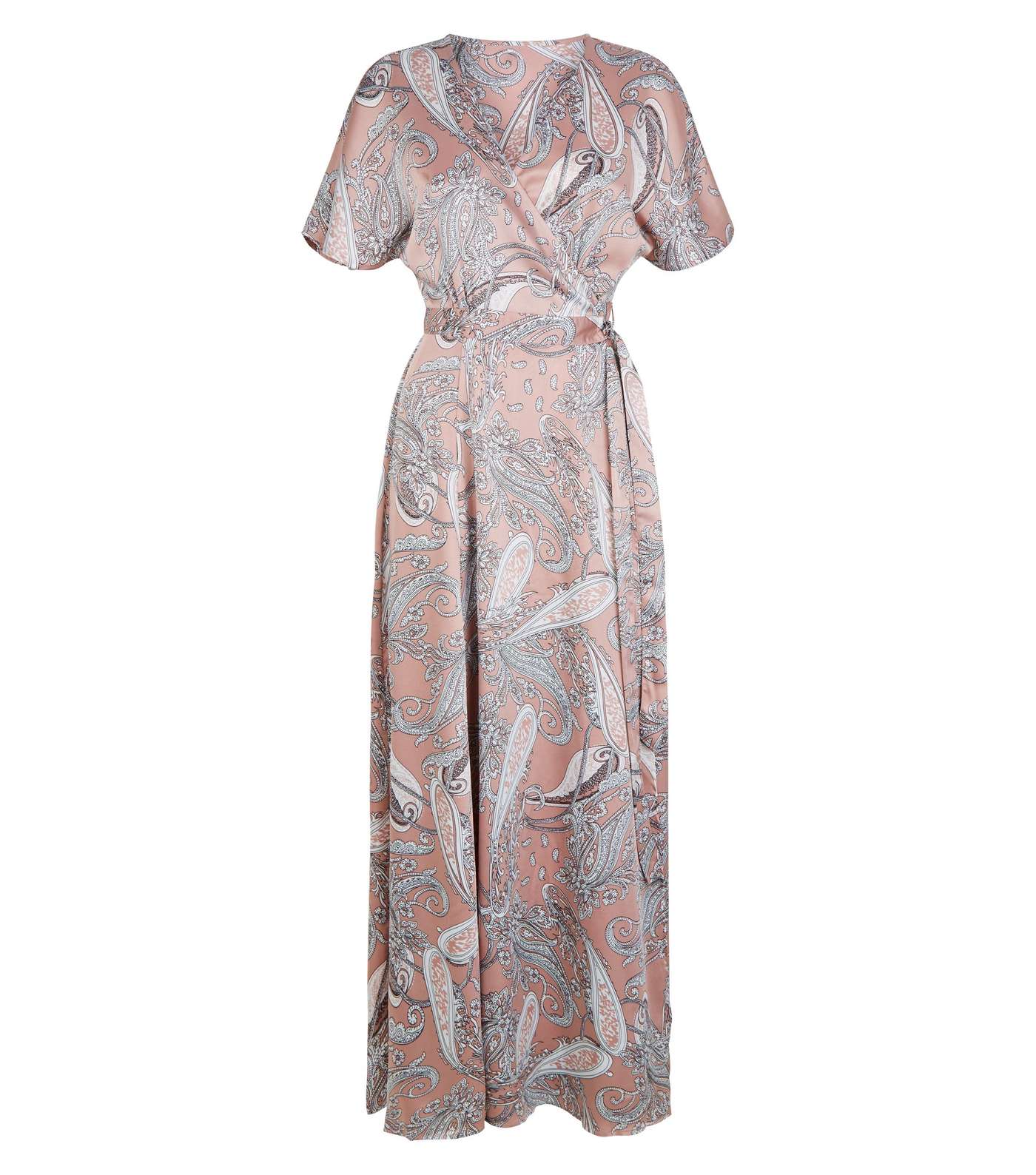 Blue Vanilla Pink Paisley Satin Wrap Maxi Dress Image 4
