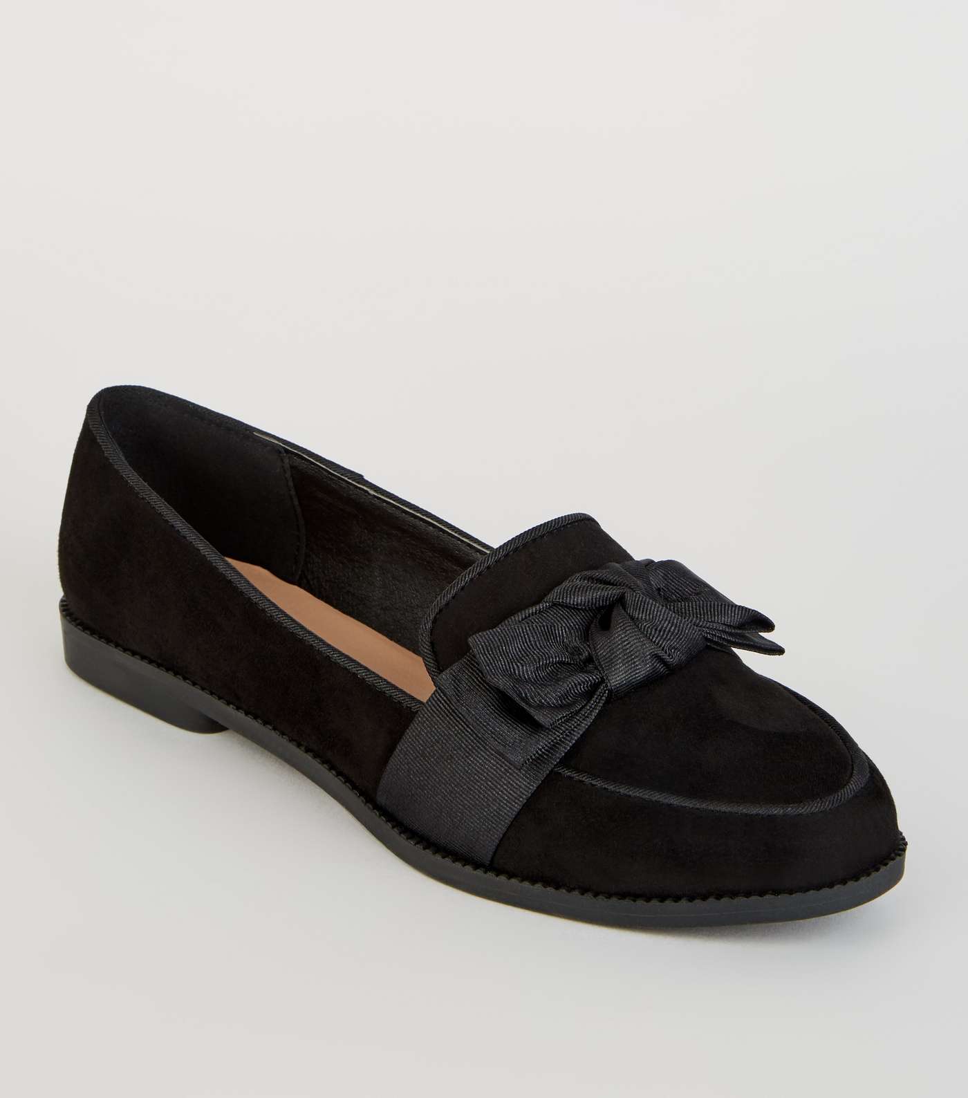 Girls Black Suedette Bow Front Loafers 