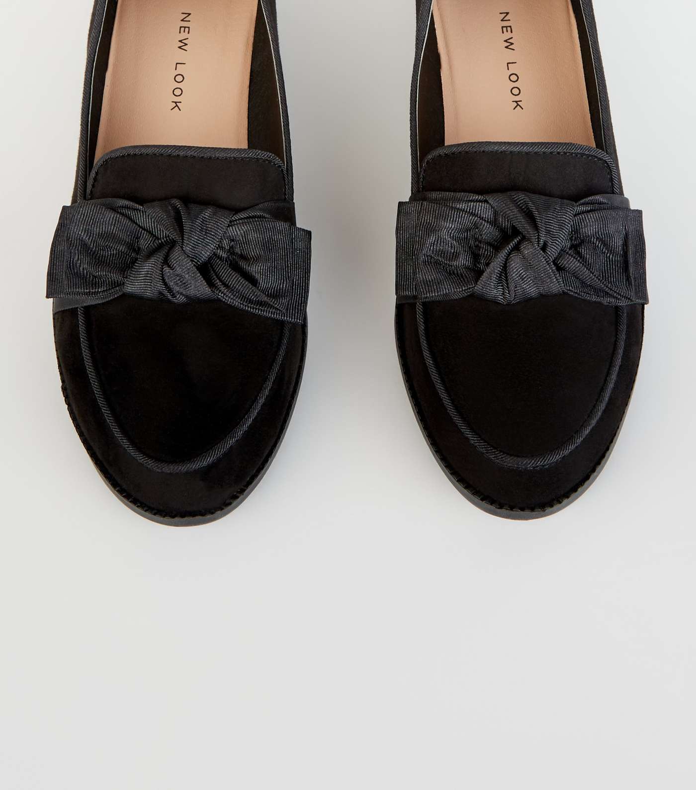 Girls Black Suedette Bow Front Loafers  Image 3