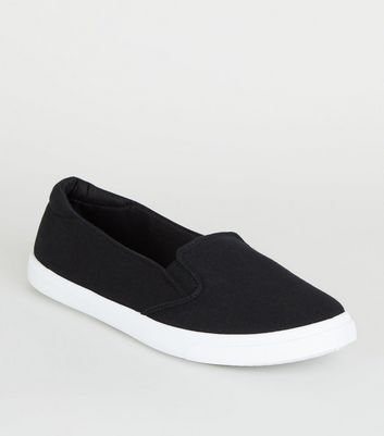 Black Canvas Contrast Sole Slip On 