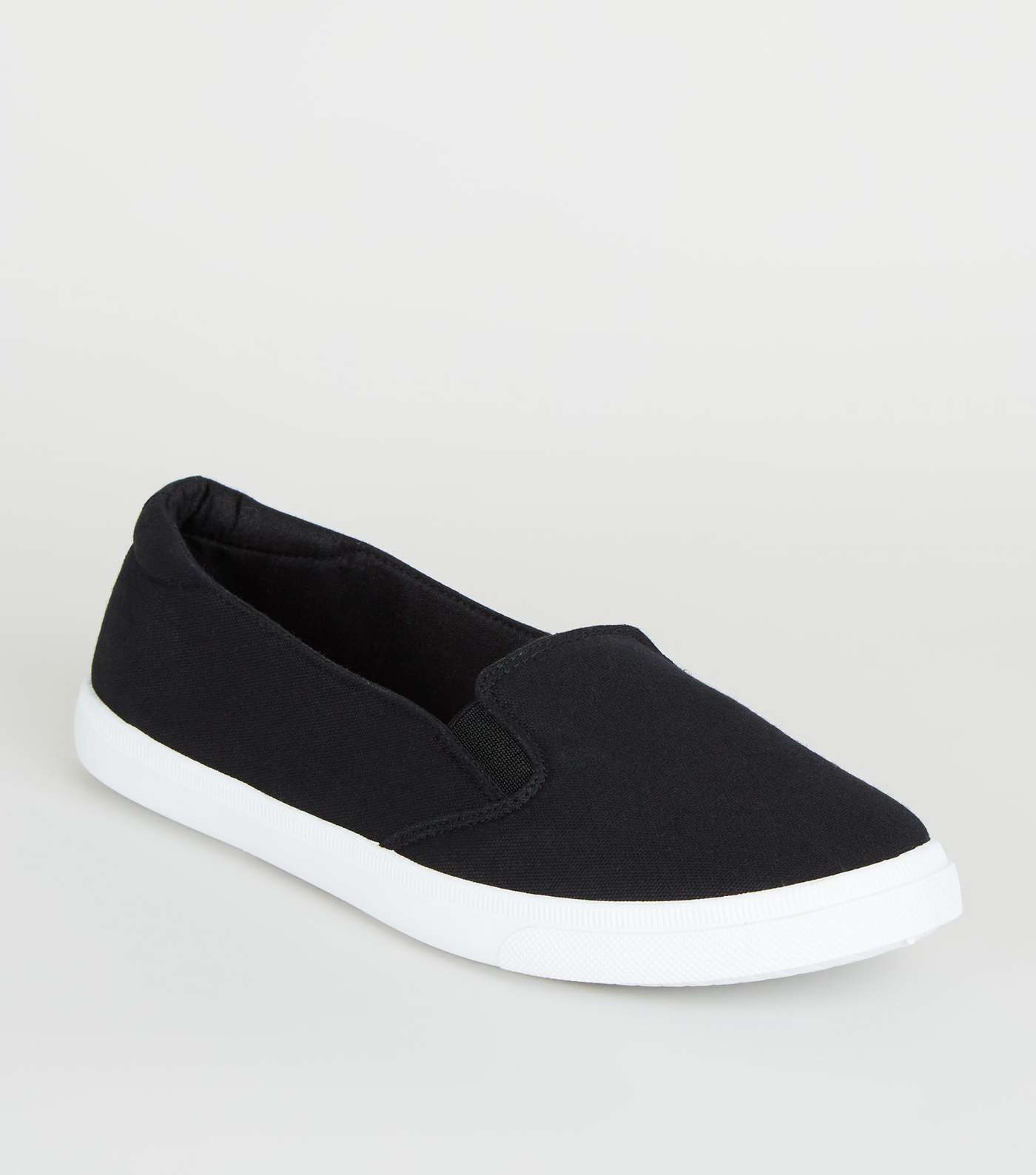 Black Canvas Contrast Sole Slip On Trainers