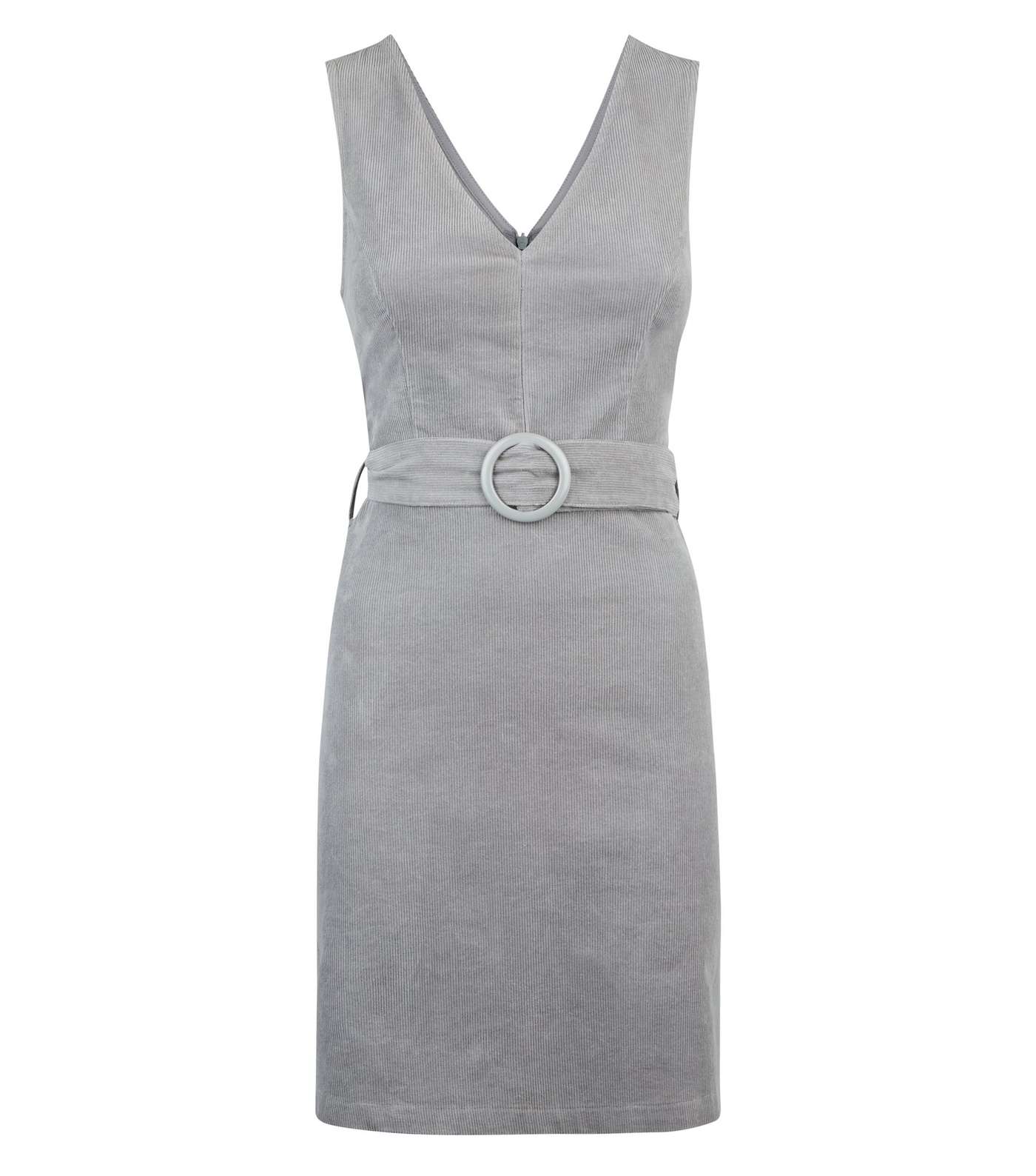 Grey Corduroy Belted Pinafore Dress Image 4
