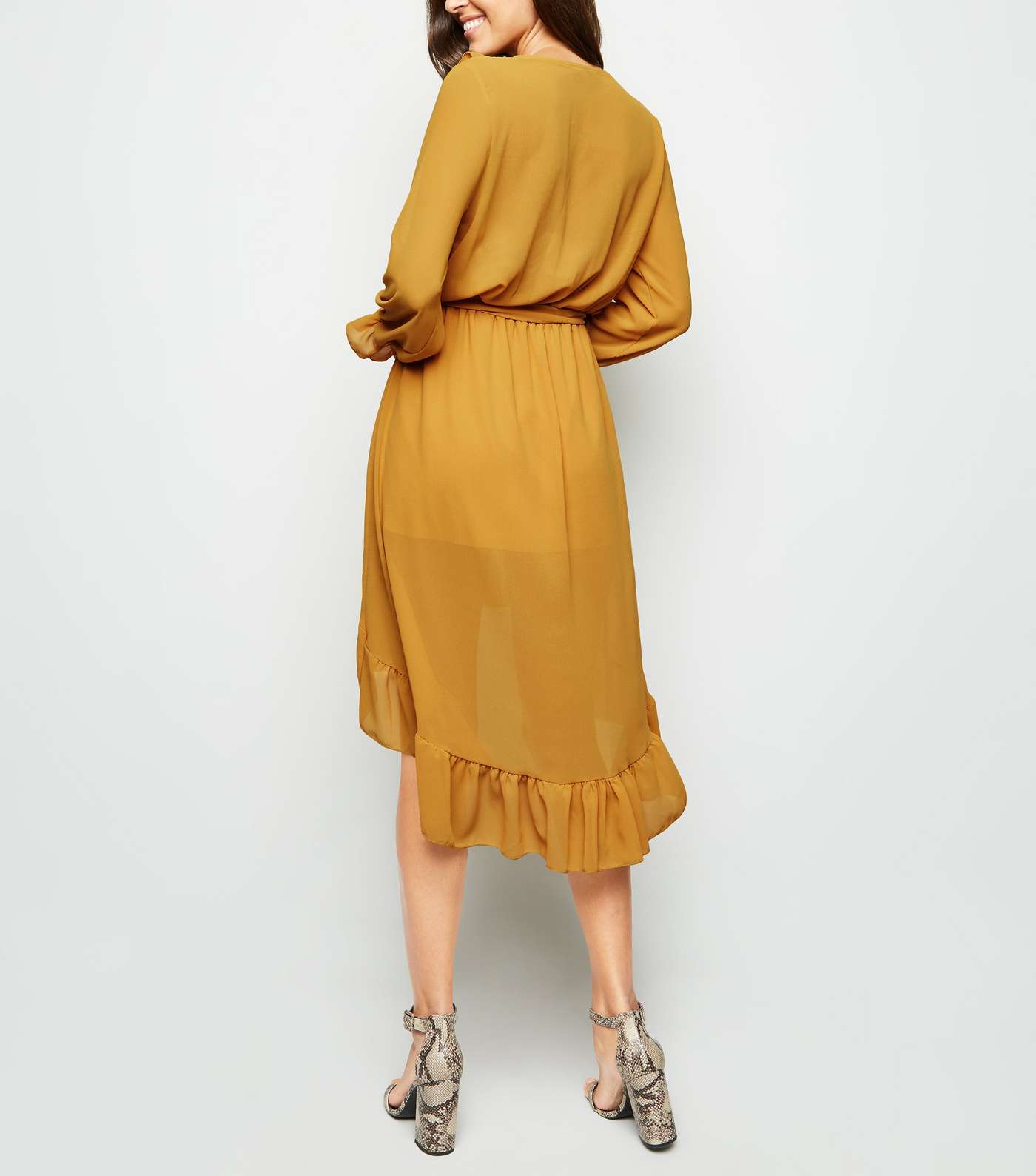 Mela Mustard Frill Dip Hem Dress Image 3
