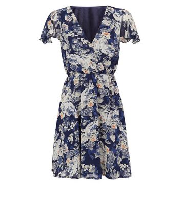 mela navy floral wrap dress