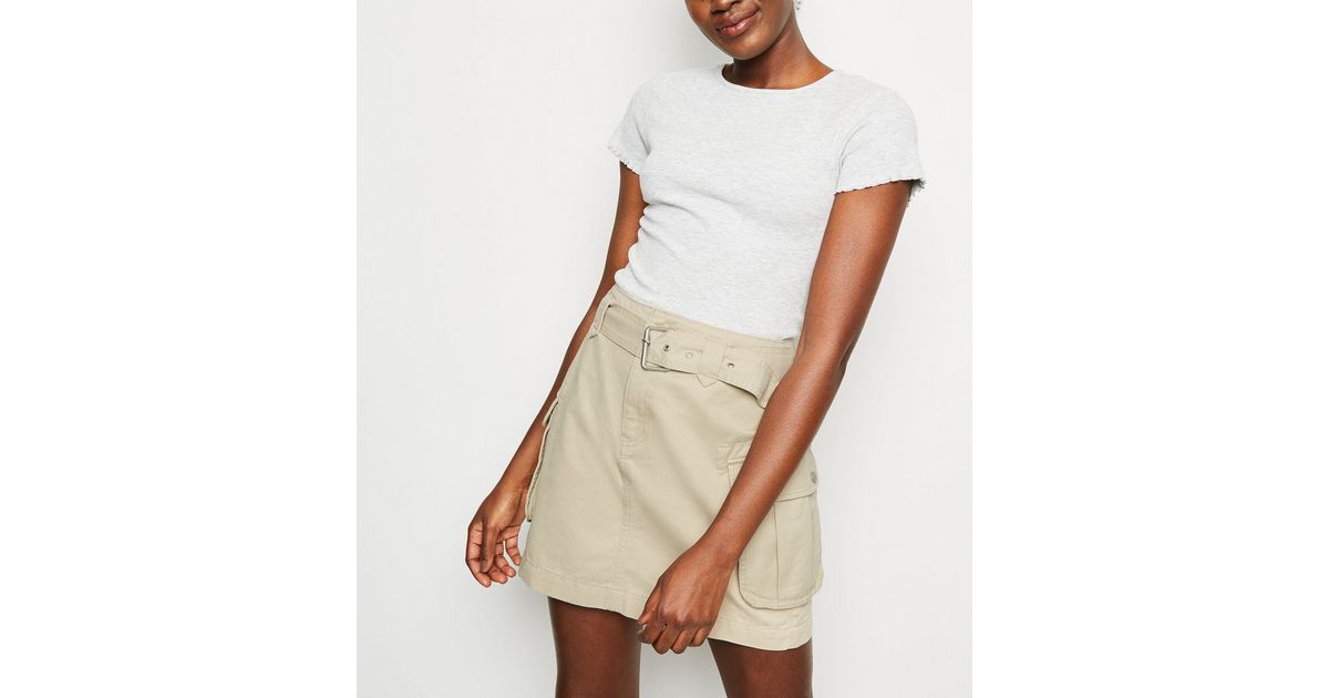 Stone Utility Pocket Belted Denim Skirt | New Look