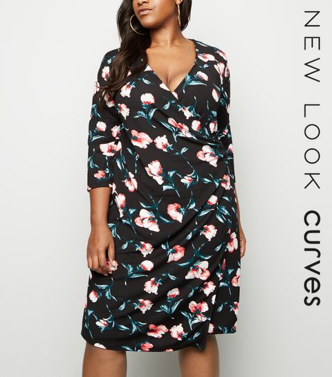 ... Blue Vanilla Curves Black Buckle Side Wrap Dress ...