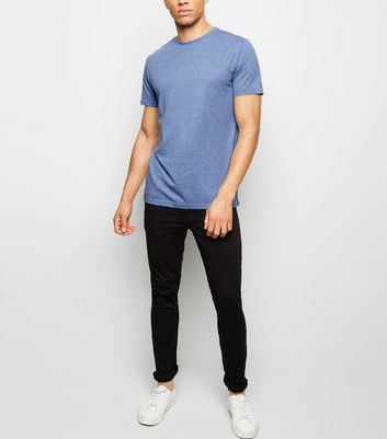 Image of Blue Marl Crew Neck Cotton T-Shirt New Look