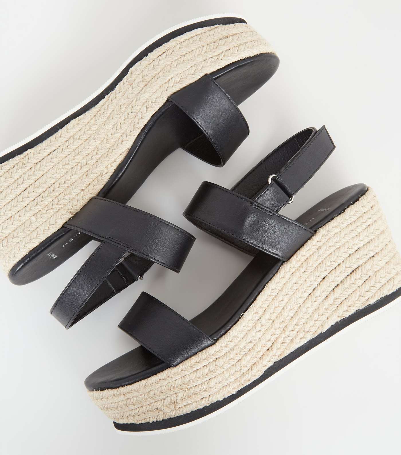 Wide Fit Black Leather-Look Espadrille Sandals Image 3
