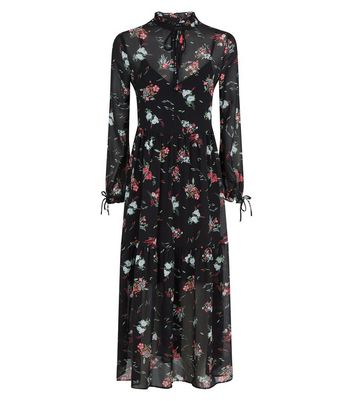 black floral chiffon maxi dress