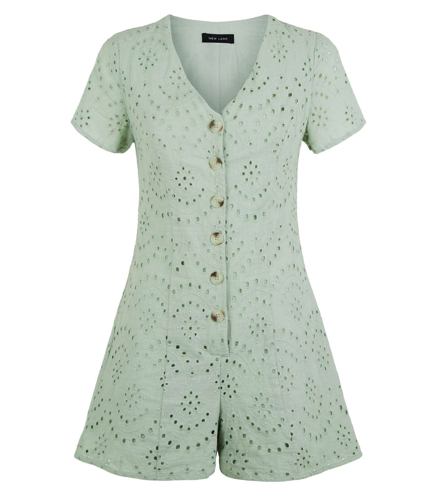 Mint Green Button Up Broderie Playsuit Image 4