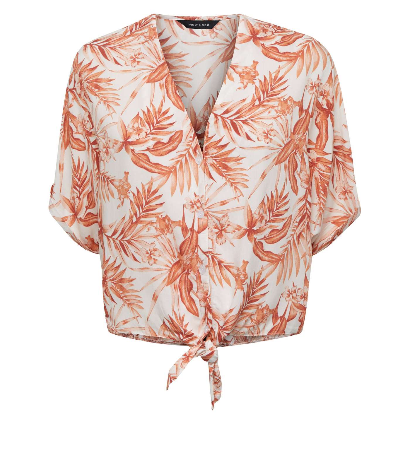 Orange Tropical Button Tie Front Shirt Image 4