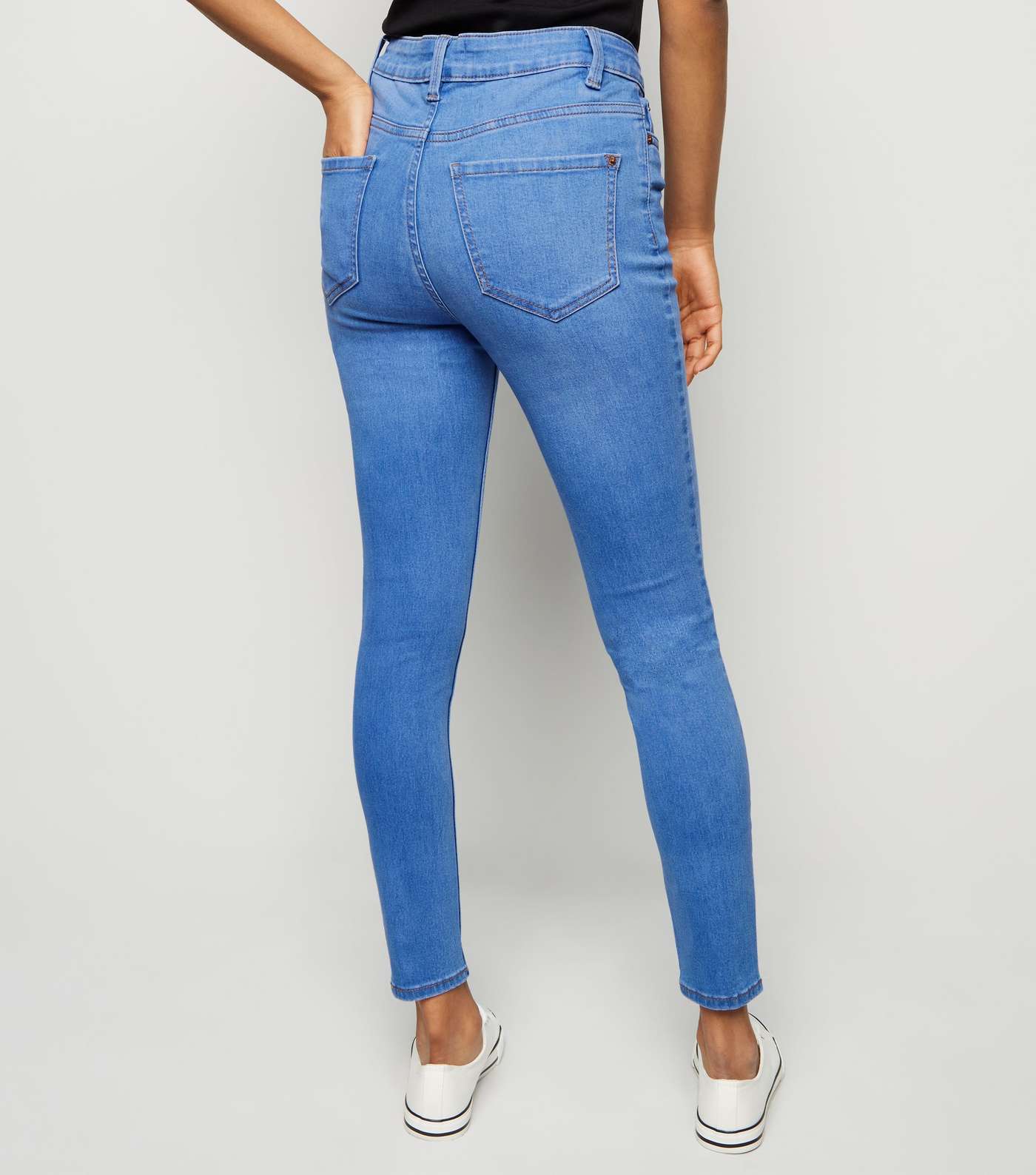 Petite Bright Blue Mid Rise India Super Skinny Jeans  Image 3