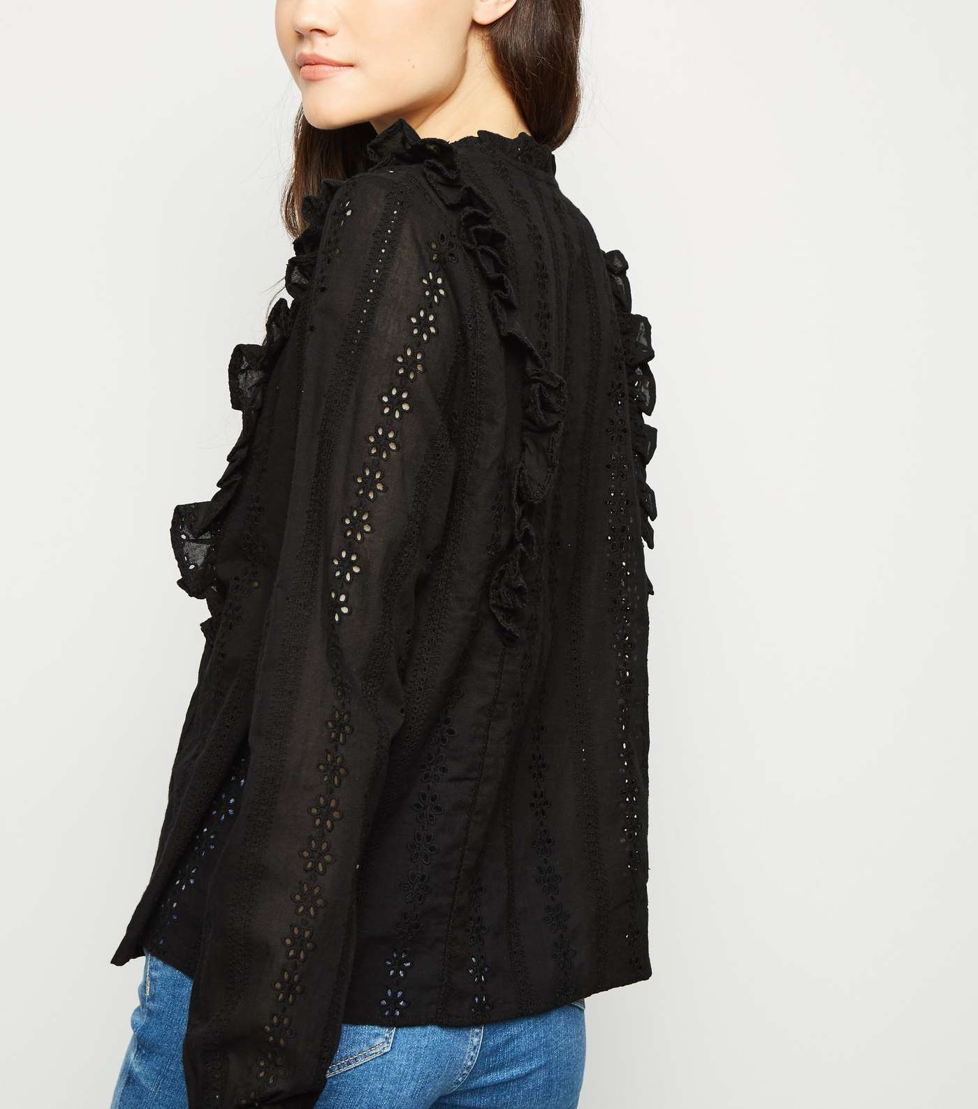 Black Cut Out Embroidered Long Sleeve Blouse  Image 3