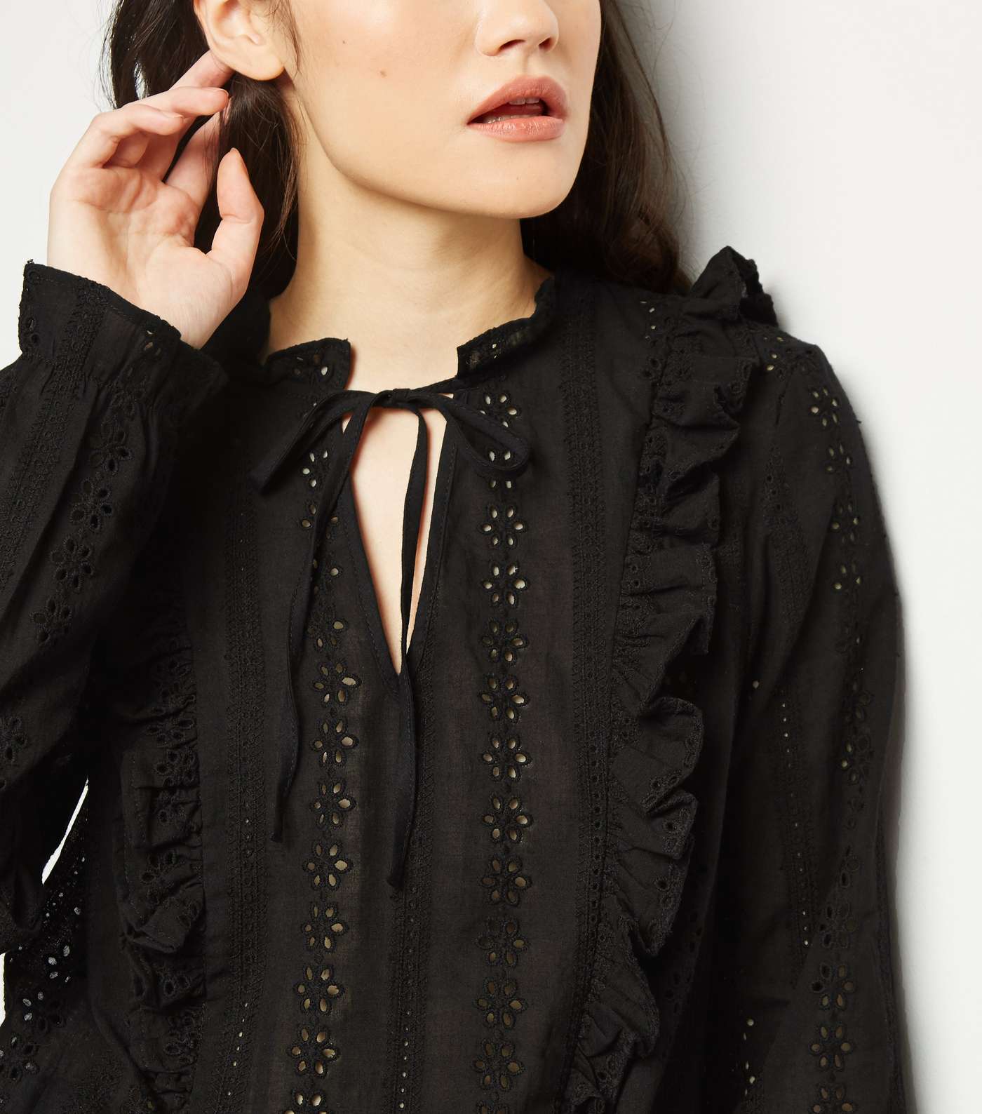 Black Cut Out Embroidered Long Sleeve Blouse  Image 5