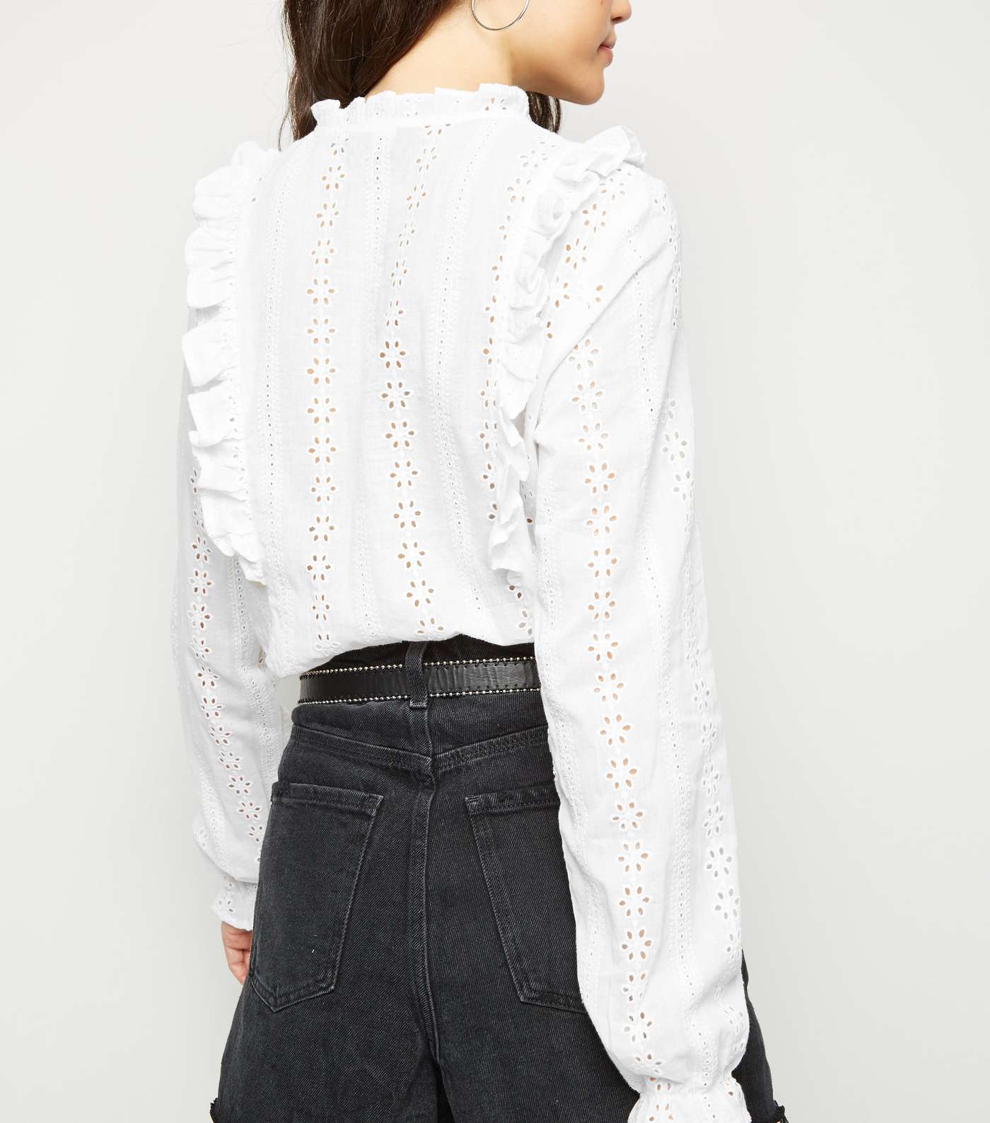 White Broderie Long Sleeve Blouse  Image 3