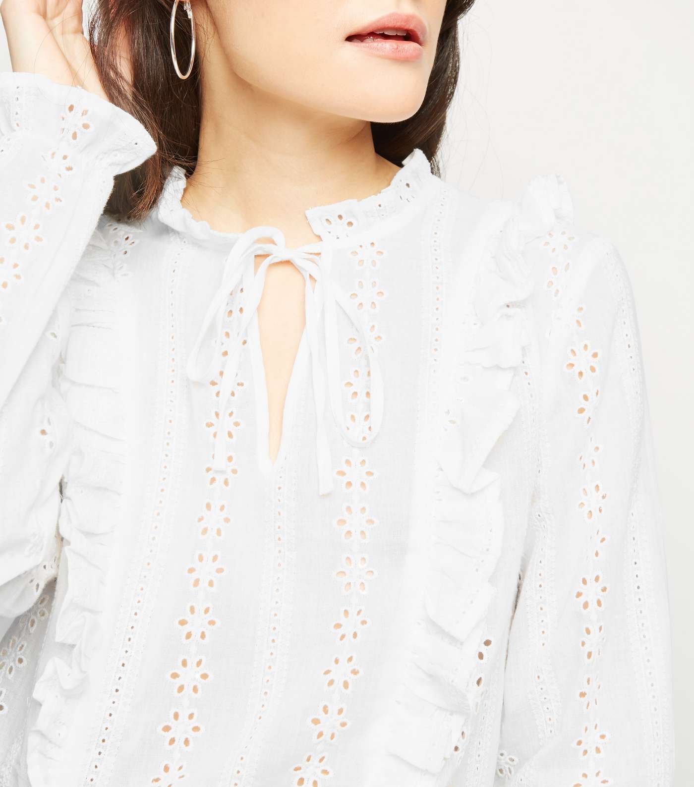 White Broderie Long Sleeve Blouse  Image 5