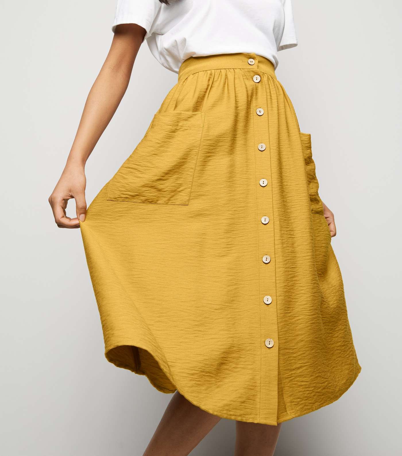 Petite Mustard Twill Button Front Midi Skirt Image 5