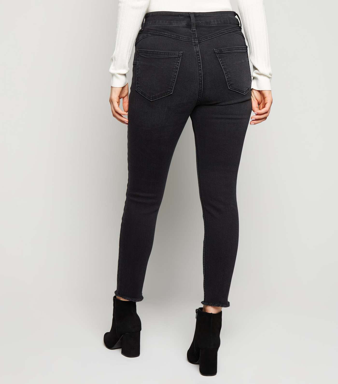 Petite Black 'Lift & Shape' High Rise Ripped Jeans Image 3