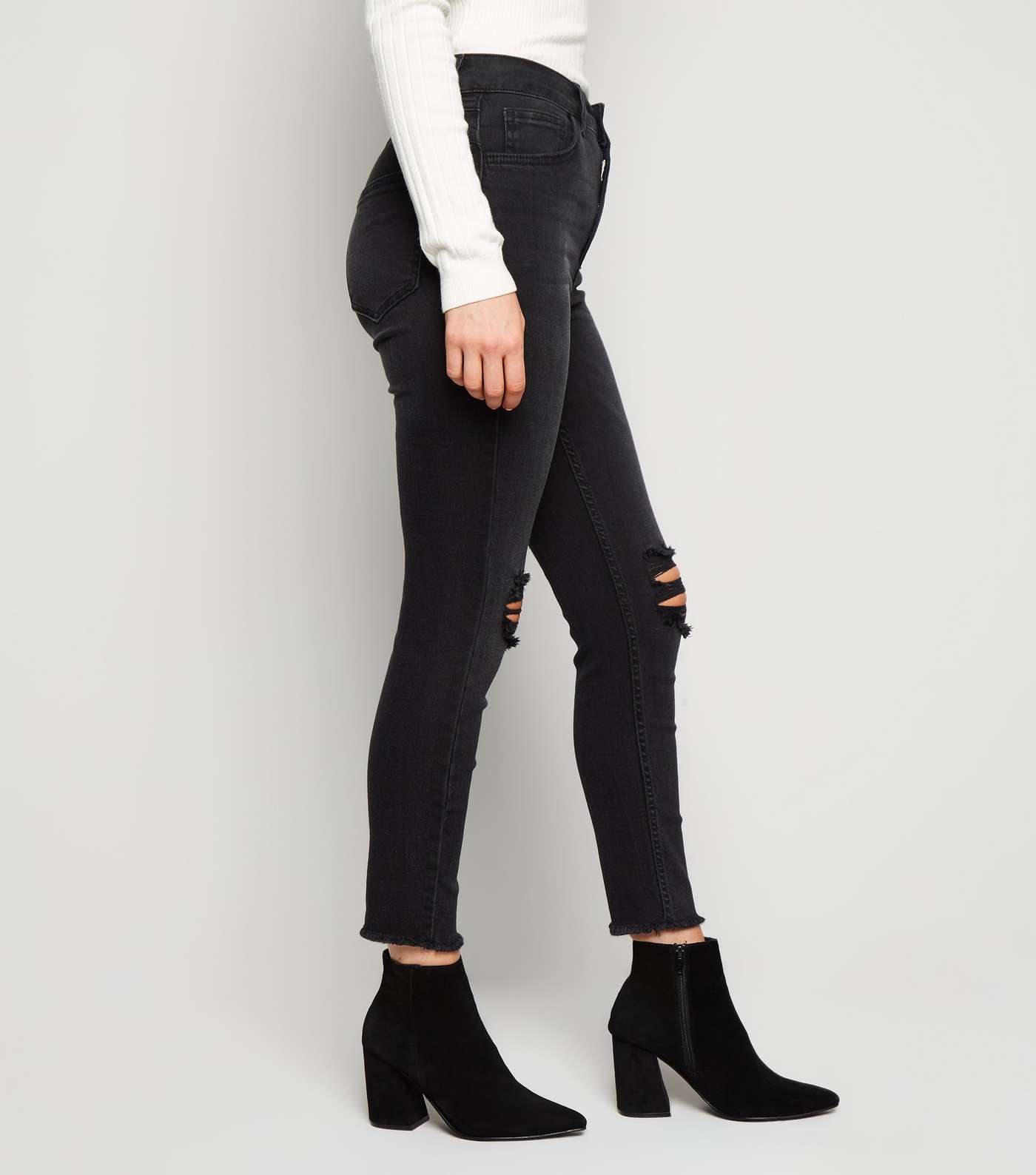Petite Black 'Lift & Shape' High Rise Ripped Jeans Image 5
