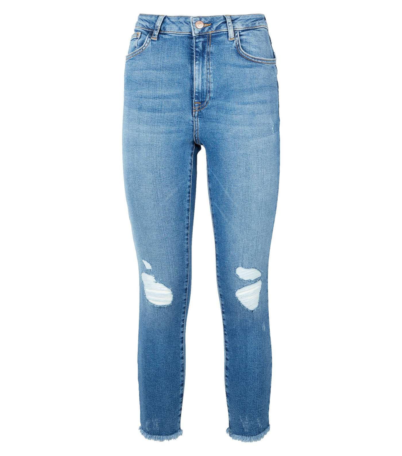 Petite Blue 'Lift & Shape' High Rise Ripped Jeans Image 4