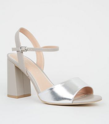 wide fit heels silver