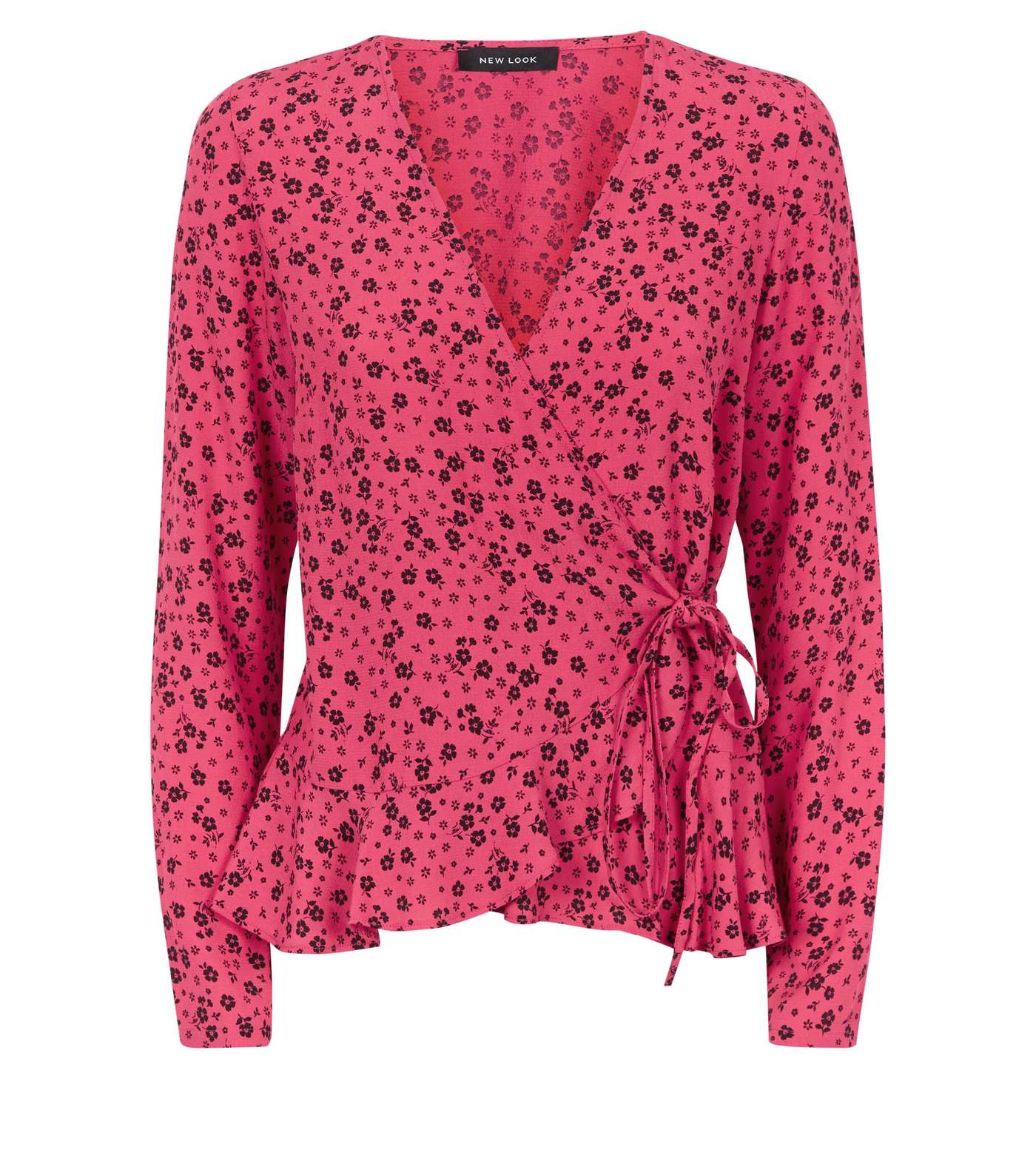 Pink Floral Long Sleeve Frill Wrap Top Image 4