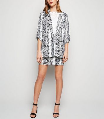 White Snake Print Blazer New Look