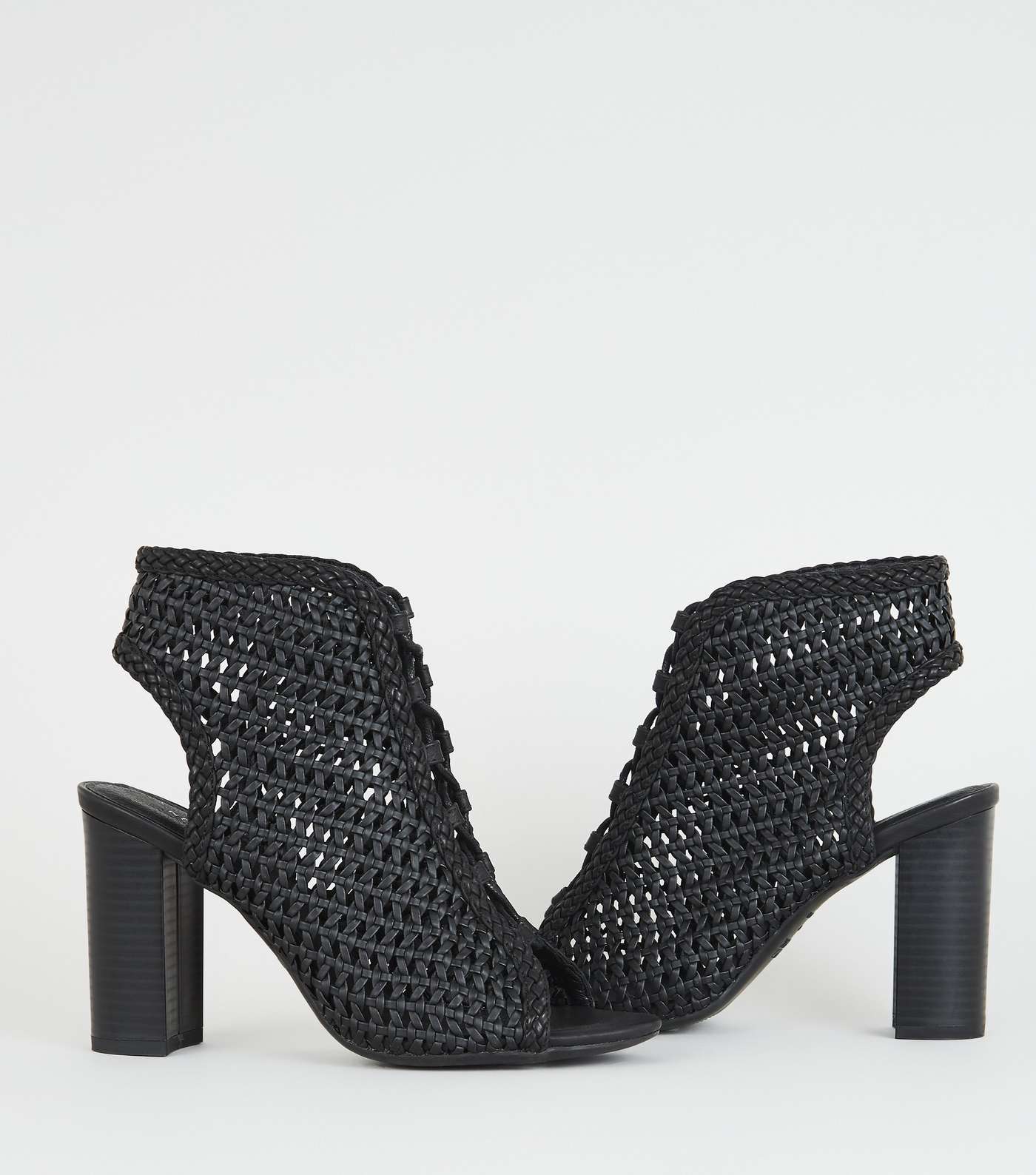 Black Woven Leather-Look Block Heels Image 4