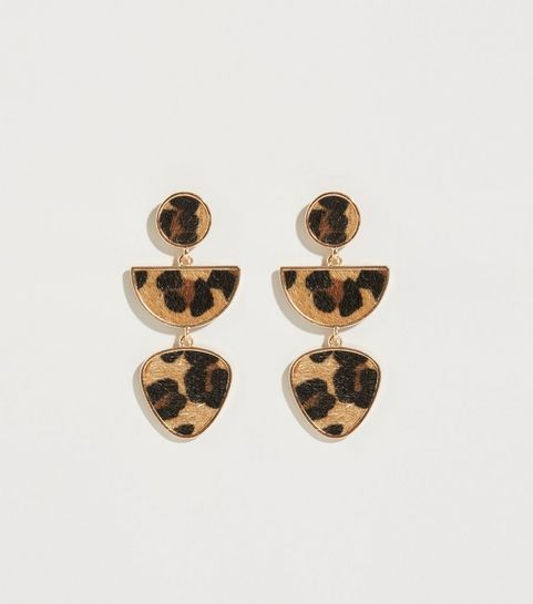 Earrings Stud Cross Long Tassel New Look Brown Leopard Print Geometric Shape Earrings