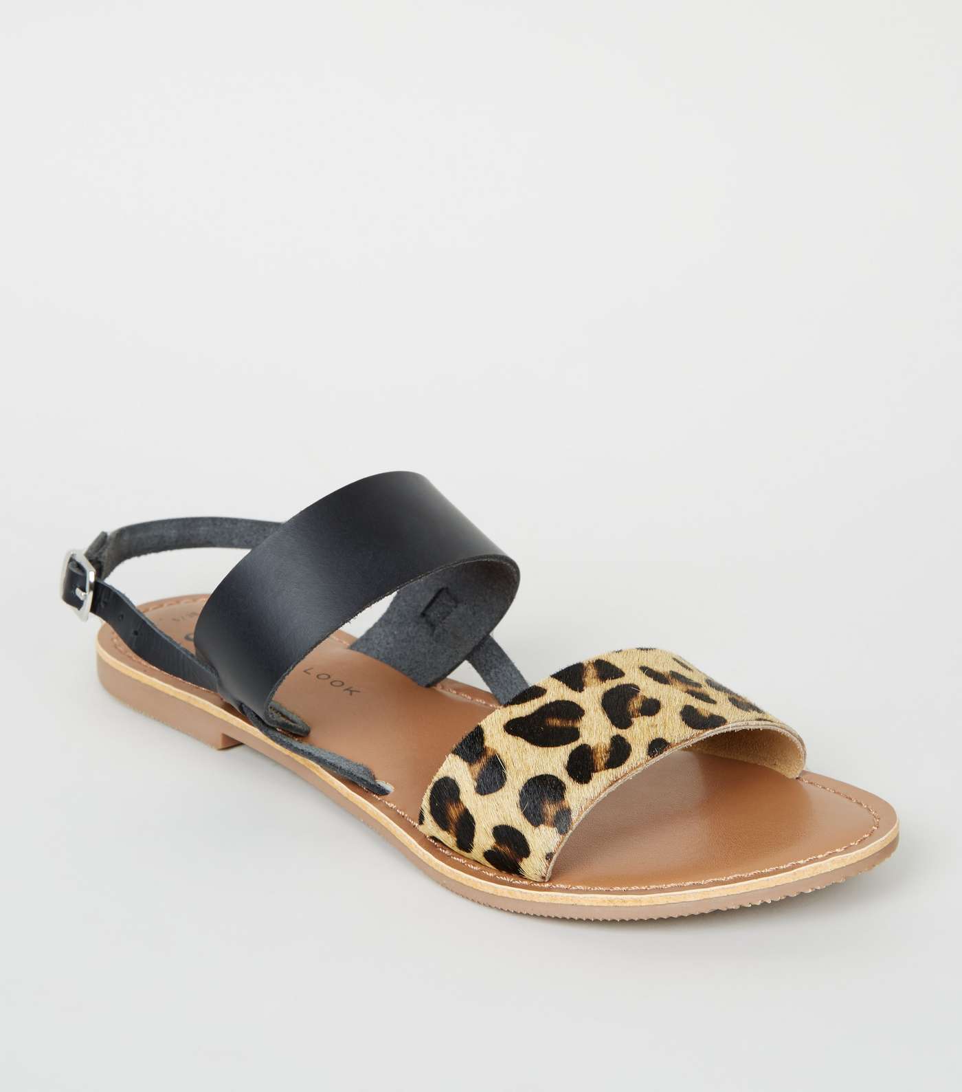 Girls Stone Leather Leopard Print Strap Sandals