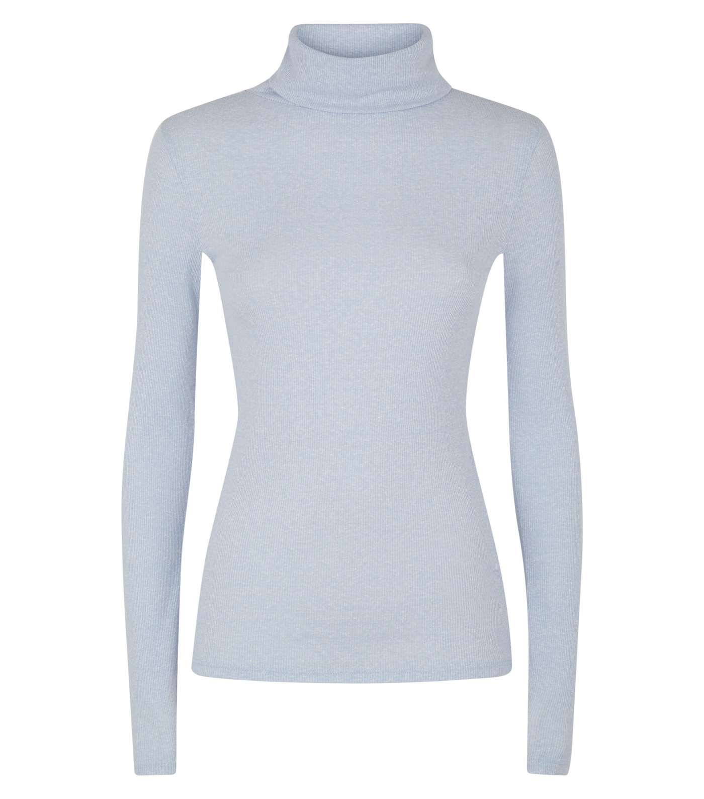 Pale Blue Ribbed Roll Neck Long Sleeve Top Image 4